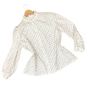 SOLD Vintage 70s 80s Ditsy Floral Button Up High Ruffle Neck Blouse size L